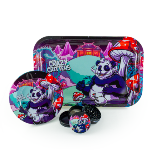 Crazy Critters - Rolling Tray, Grinder, & Ashtray Set - Panda