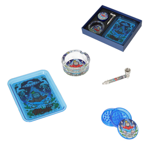 Monkey King - Rolling Tray, Grinder, & Ashtray Set - Blue